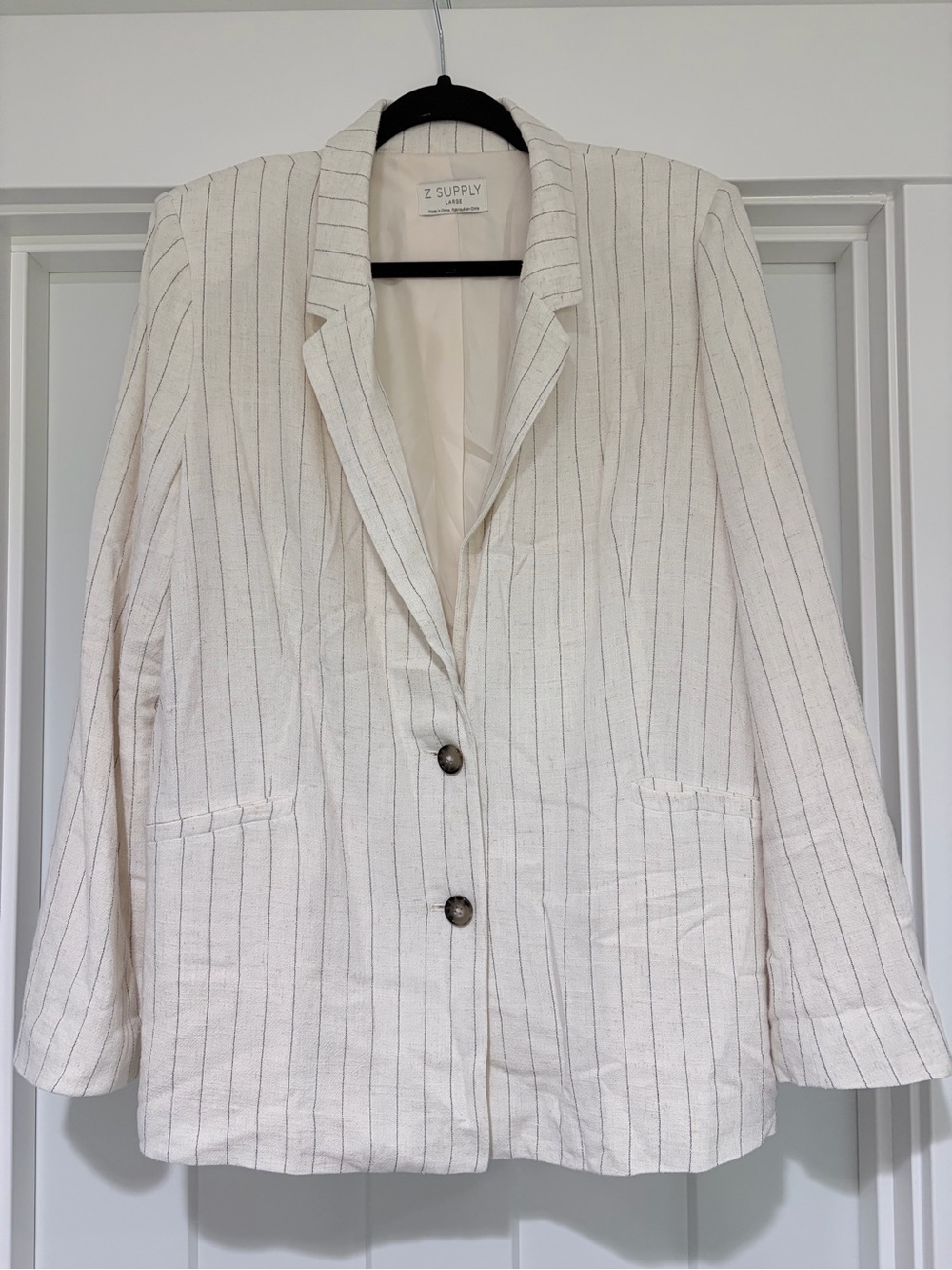 Z Supply (Evereve) Cream Linen Pinstripe Single-Breasted Blazer. Large.